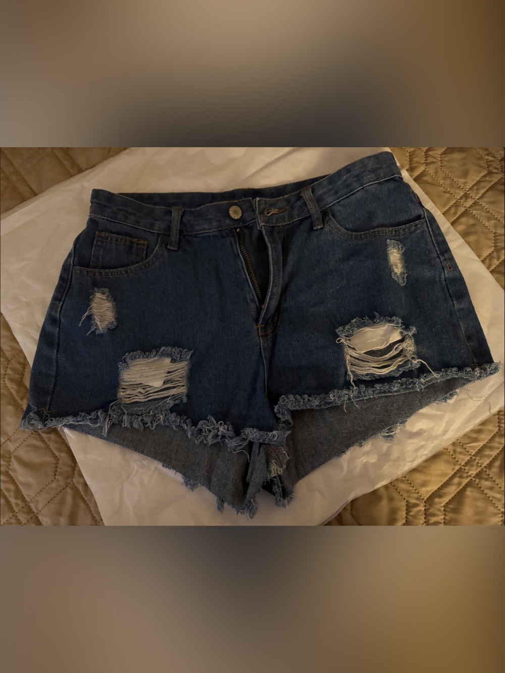 SHEIN Dark Blue Distressed Denim Shorts